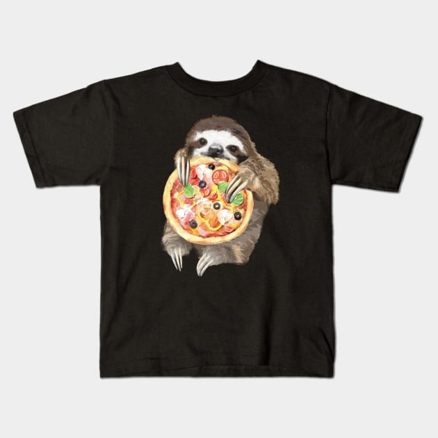 The sloth is a pizza lover Kids T-Shirt by Collagedream